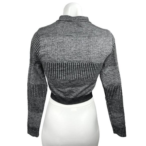 Fabletics Black Striped Mock Neck Long Sleeve Activewear Crop Sweater Top Size M - Picture 2 of 3